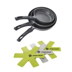 Batterie De Cuisine Poêles Anti-adhérentes Dur Comme La Pierre 20, 24 Et 28 Cm Et 3 Feutrines