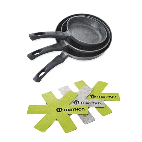 Batterie De Cuisine Poêles Anti-adhérentes Dur Comme La Pierre 20, 24 Et 28 Cm Et 3 Feutrines