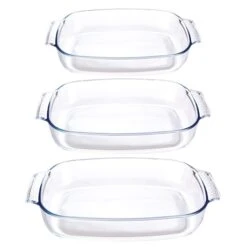 Set De 3 Plats à Four Rectangulaires En Verre Borosilicate