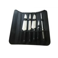 Sacoche 4 Couteaux De Cuisine Et Fusil à Aiguiser Manche Noir Pradel